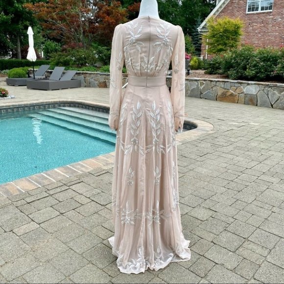 Anthropologie BHLDN Belize Dress Wedding Gown Maxi Long Sleeve Formal Cream 4 - Picture 9 of 14